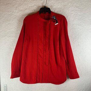 Lauren‎ Ralph Lauren Women's Red Long Sleeve Tie Neck Casual Top Size 14W 9165